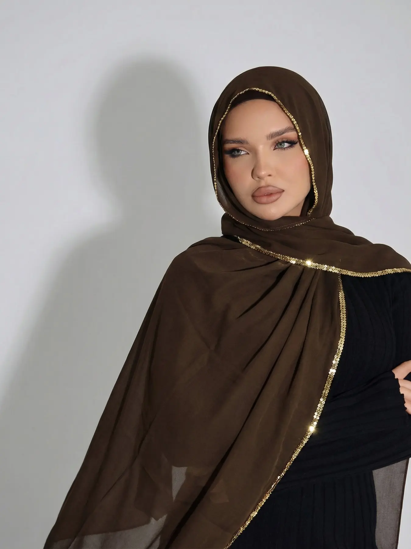 Women's Chiffon Turban Hijab Scarf with Chains, Elegant Modesty Plain Color Headscarf Wrap for Arab Women, Breathable Beach Sun Protection Long Shawl Muslims Muslim Headscarf Cover