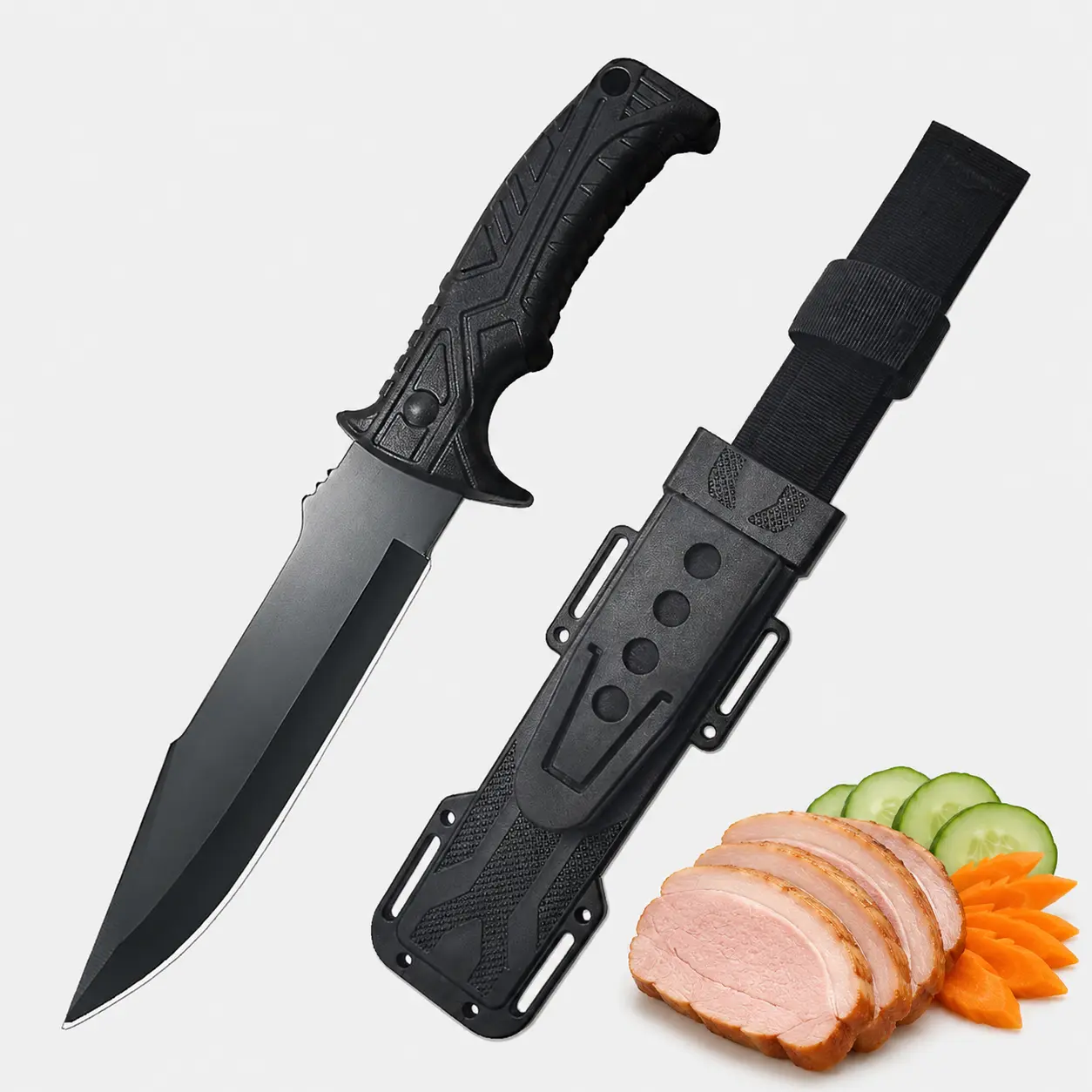 Kitchen Knife - Black Coated Blade, Textured Grip Handle, Protective Sheath, Kitchenware Cooking Knives for Cutting, Home Cooking, Housewarming Prep, Utensil