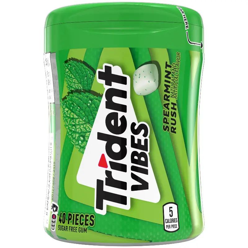 2x Trident Vibes Spearmint Rush Chewing Gum - Fresh Mint Flavor Breath Mints Snack Treat 40ct
