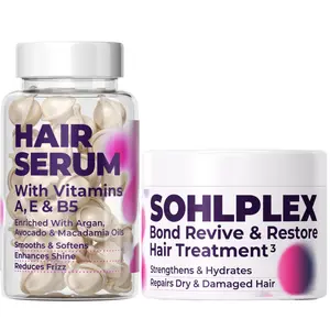 SOHL-I.D. SOHLPLEX Bond Revive & Restore Treatment & Hair Serum with Vitamins Duo for Dry Damaged Frizzy Hair Strengthens Moisturizes Enhances Shine