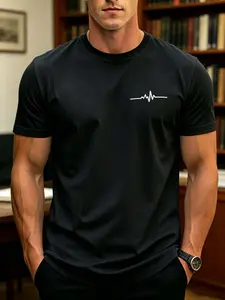 Men's Geometric Print Round Neck Short Sleeve Top, Casual Loose-Fitting T-Shirt, Perfect Gift for Boyfriend, All Seasons Wear