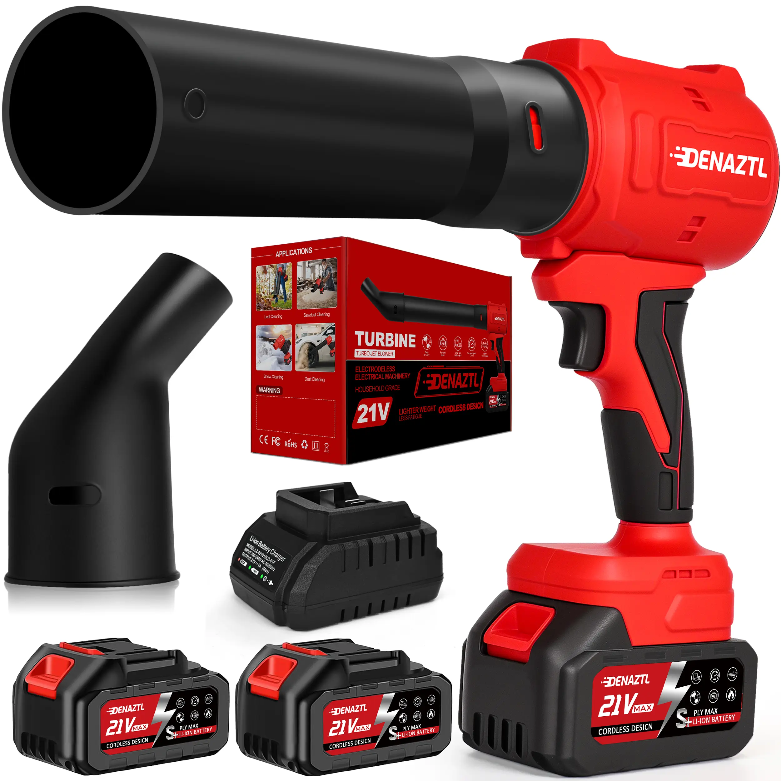 Denaztl Turbo Jet Blower Pro,Leaf Blower with 2X 4.0Ah Batteries, Electric Handheld Blower with Extended Tube, Lightweight Battery Powered Sweeper for Lawn Care, Snow, Dust, Patio & Driveway - Gift Packaging Cordless