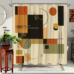2D Flat 1Pc Modern Geometric Shower Curtain - Abstract Pattern Polyester Fabric Shower Curtain 71x71inch, comes with 12 hooks, stylish bathroom decoration, suitable for contemporary homes, artistic print, smooth texture, home textile, high-quality materia