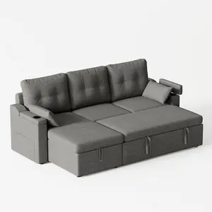 Sofa Couch, Sofa Couch with Storage, Modern  L Shaped Sectional Couch with Pullout Bed, Reversible Couch for Living Room, Removable Cushion Covers/USB Type-C Ports