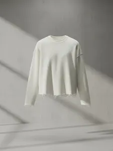 Ronin Waffle Crop Crew Neck Sweatshirt Men's 100% Cotton Oversized Fit Drop Shoulders Side-Seamed Construction Comfortable Everyday Wear Winter Casual Long Sleeve