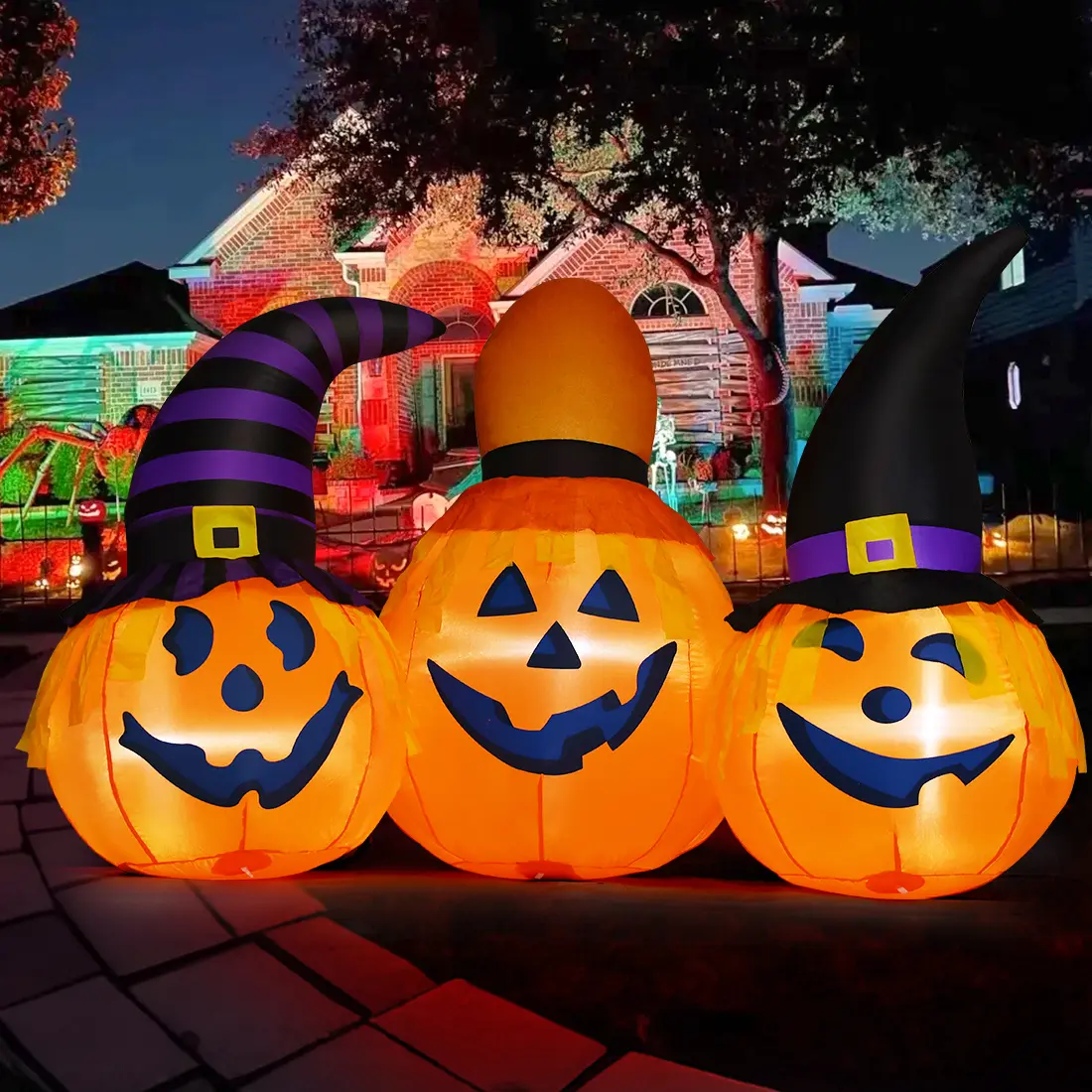 6.5 FT Halloween Inflatables Outdoor Pumpkin Combo with Wizard hat Blow Up Yard Decoration with LED Lights Built-in for Holiday Party Yard Garden
