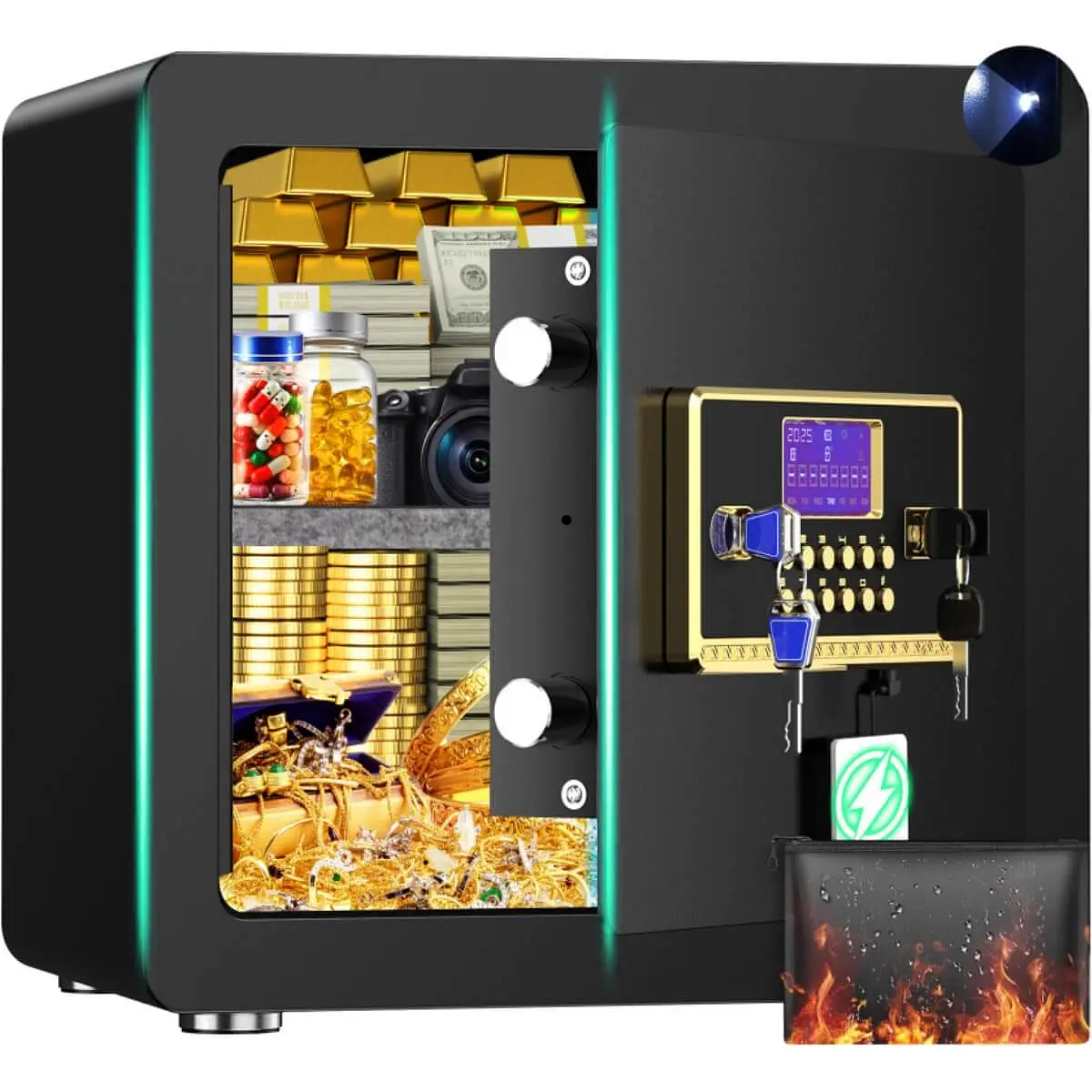 TNTANTS 2.0-5.3 Safe Box, Digital Keypad, LCD Screen, Home Security Safe With Fireproof Waterproof Bag & Adjustable Shelf Combination Lock, Heavy Duty