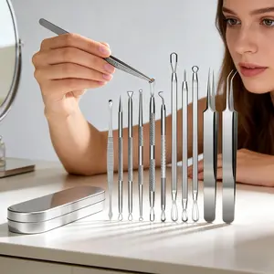 15Pcs Anti-Slip Pimple Popper Tool Kit | Stainless Steel Blackhead Remover for Acne, Zit, Comedone, Blemish & Whitehead Treatment