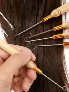 6-Piece Hair Extension Hooks Set, Tongue Hook Tool for Braiding & Weaving, All-Season Use, Wood Material, Hair Styling Tools, No Ca Prop 65 Warning