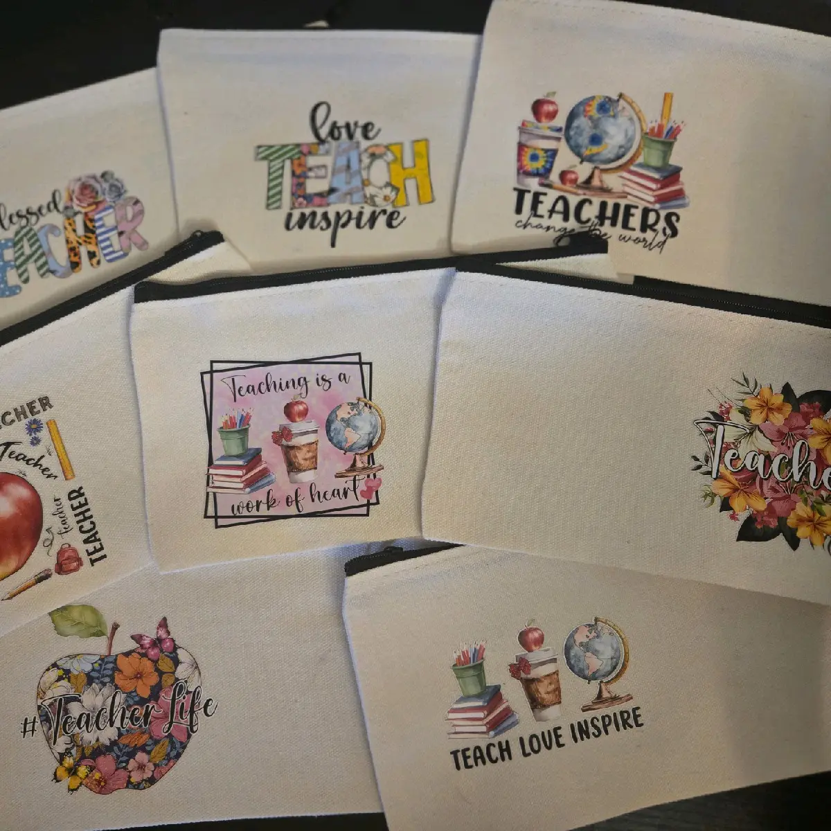 Personalized Canvas Zipper Pouch for Teachers - Durable and Reusable Make-up Bag, Pencil Bag, or Money Bag