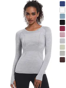 Women's Long Sleeve Quick-Dry Compression Top, Yoga Ski Running Fitness Training Pilates Shirt, Slim Fit Stretchy Athletic Style Activewear