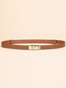 Adjustable Thin Belts For Womens Skinny Belts For Dresses Womens Solid Color Alloy Turn Lock Belts For Jeans Waist Belt
