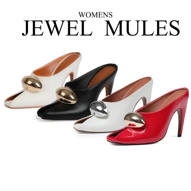 CYNLLIO Stiletto Heels for Women Peep Toe Heeled Mules Sandals Pumps High Heeled Sandal Fashionable Metal Decor Jewel Comfortable Slip On Sandals Elegant Office Casual Wedding Dating Dress Summer Graduation Heels Shoe