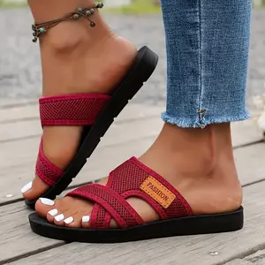 Women's Breathable Mesh Slide Sandals Non-Slip Flat Open-Toe Summer Sandals Black/Red/Brown Casual Walking Travel Daily Shoes with Cover Patch FlatOpenToeSandals SummerMeshSlideSandals non-slip casual shoes Black/Red/Brown Sandals WomensDail