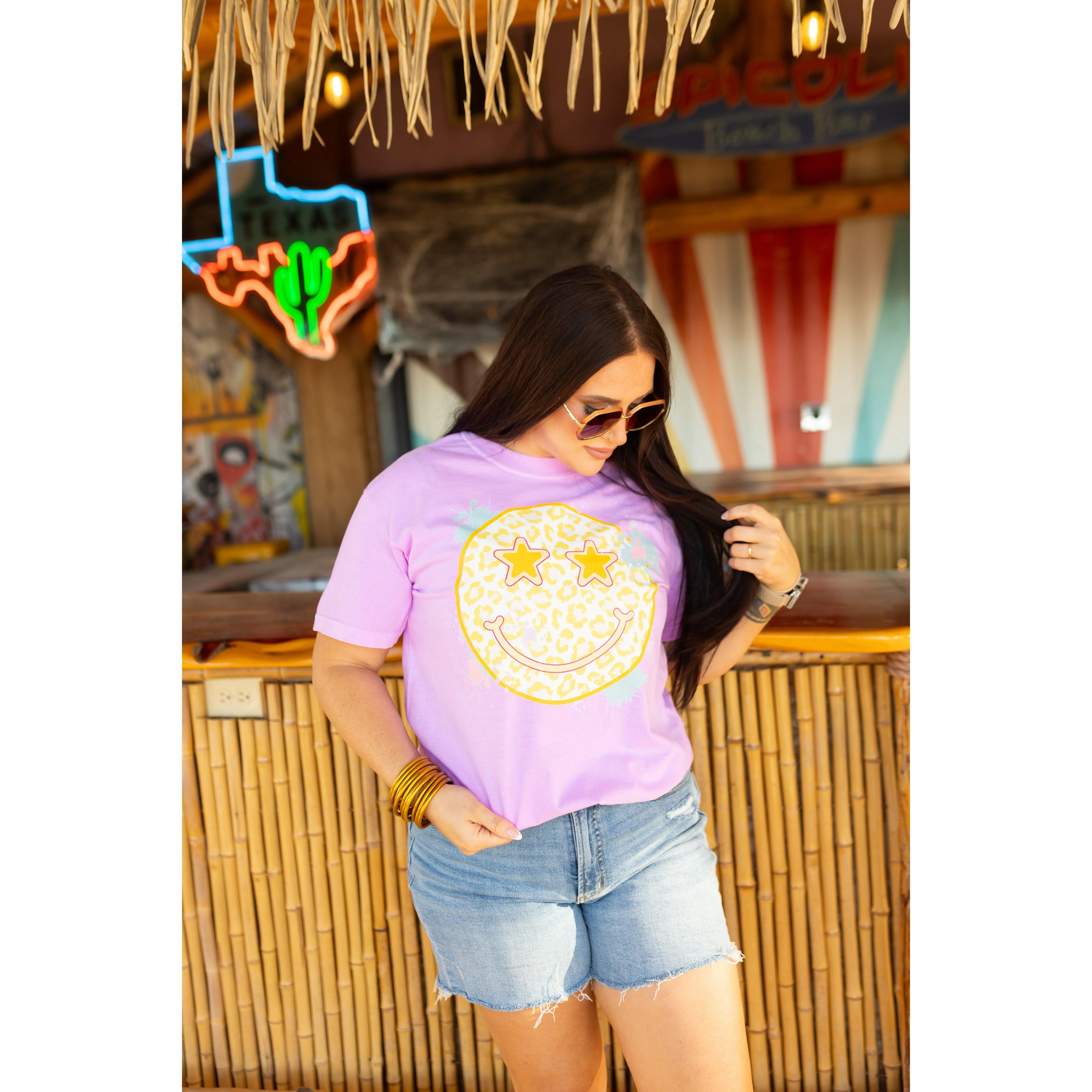 Star Smiley (yellow leopard) Comfort Colors Tee