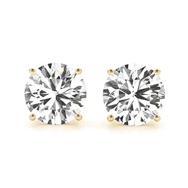 Rylos 14K Yellow Gold Diamond Stud Earrings for Women, Lab-Grown Diamonds, 2–5 Carat, Color F-G, Clarity VS-SI