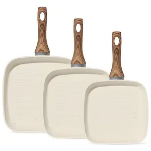 Nonstick Frying Pan Skillet Set, 3 Piece Square Grill Pans for Indoor Outdoor RV Camping Cooking, PFOA Free Skillet Set with Stay Cool Handle, Compatible with All Stovetops