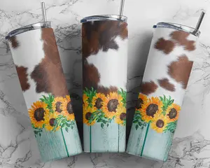 Cow hide sunflower turquoise tumbler