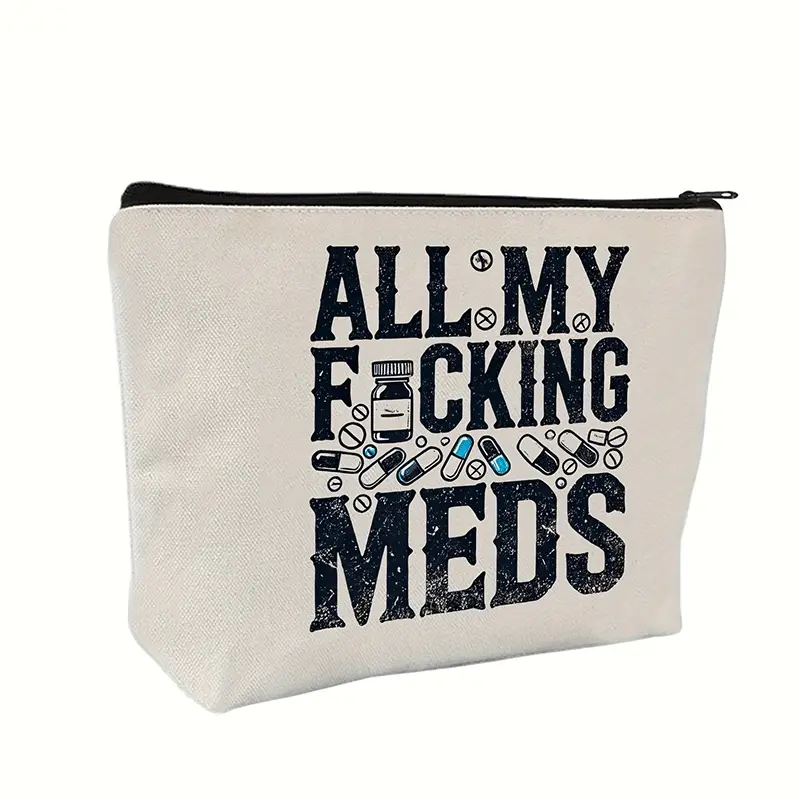 Reusable Canvas Medicine Storage Bag, Zipped Cosmetics Organizer Pouch, Makeup Bag, Travel Essentials, Cosmetic Travel Bags, Perfect Gift for Women, Sisters, Daughters