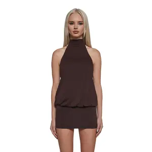 Club Moves Halter Dress - Brown