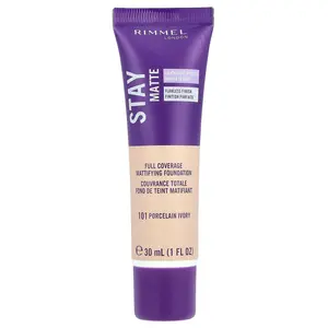 Rimmel London Stay Matte, Full Coverage Mattifying Foundation, 101 Porcelain Ivory, 1 fl oz (30 ml)
