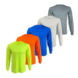 5 PACK - 50/50 Cotton/Polyester Blend Light Weigh Long Sleeve Shirt available in HI VIS ORANGE AND SAFETY GREEN and other colors