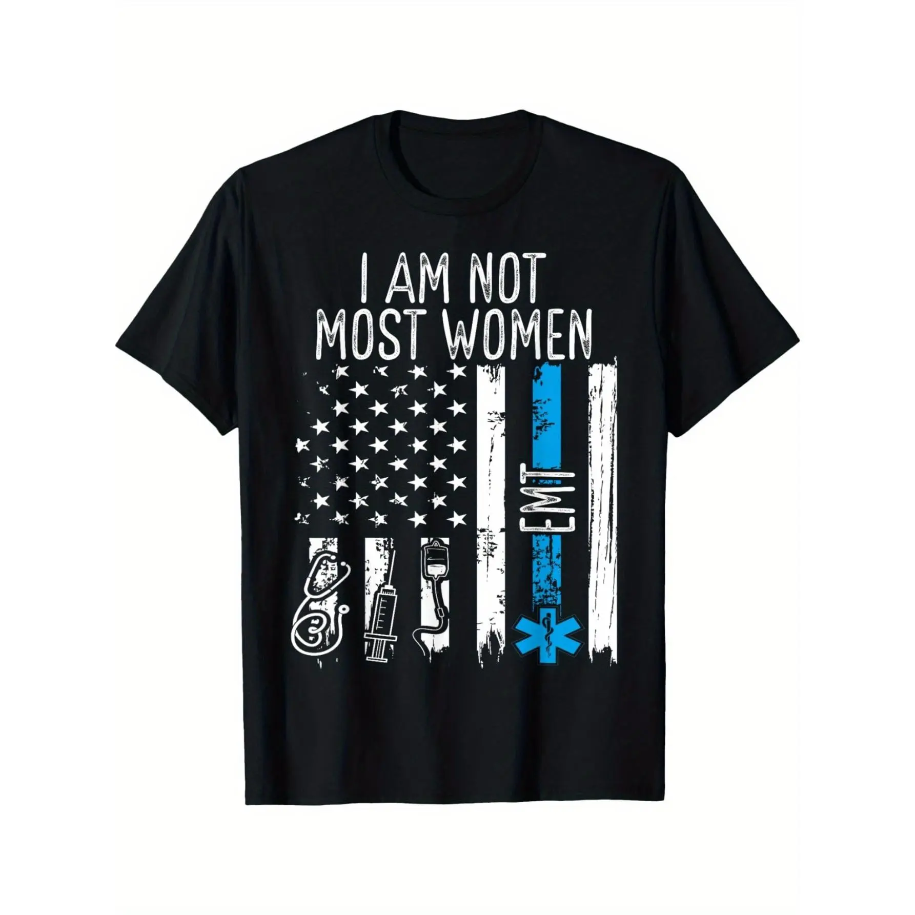 100% Cotton [Cotton EMT Paramedic Tee] Cotton EMT Paramedic T-Shirt - Mature Style Crew Neck, Geometric American Flag Design, Regular Fit, Short Sleeve, Medium Stretch - All-Season Knit Fabric for Healthcare Professionals