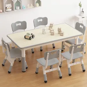 Kids Table and 6 Chairs Set, Height Adjustable Toddler Table and Chair Set with Graffiti Desktop and Non-Slip Legs,for Home Daycare for Ages 2-8 Adjustable Multi-Use Activity Table Dining Furniture