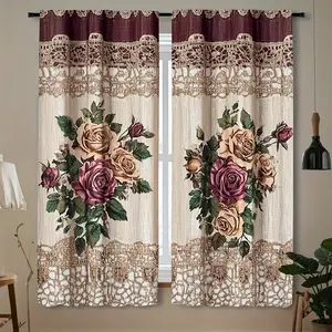 Elegant Floral Curtains Set of 2, ///////blue///, Polyester Drapes, Home Decoration Curtain, Window Curtain, Room Decor Curtain