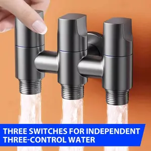 Three-Way Water Diversion Valve, Wall-Mounted Faucet with Independent Handle, 1 Inlet and 3 Outlets, Stainless Steel, Suitable for Washing Machine