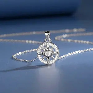925 Silver Octagonal Star Compass Necklace for Women - Stylish, Unique, and Elegant Design with Accent, High-End Gift for Boyfriend