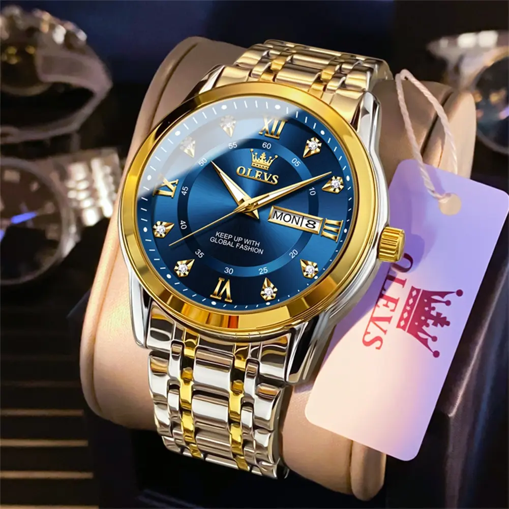 OLEVS Classic Men's Watch with Date, Stainless Steel, Waterproof, Black/White/Blue/Gold, Business Watch for Men 5513