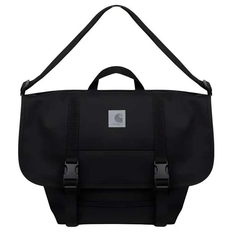 Carhartt WIP Reflective Logo Large Waterproof Nylon Messenger Bag Unisex Crossbody Shoulder Bag Black