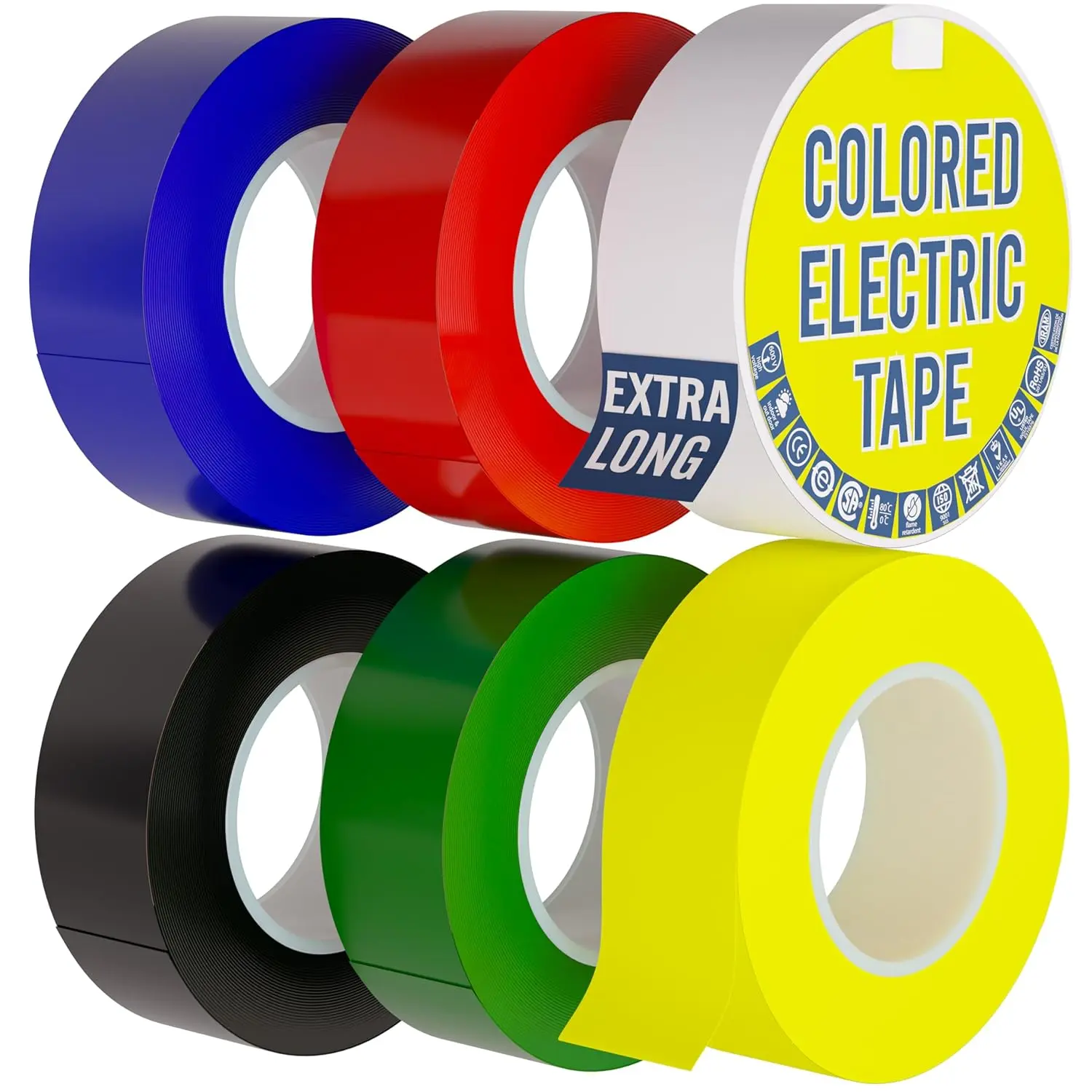 6 Pack Color Vinyl Electrical Tape,  Flame Heat & Weather Resistant IndoorOutdoor High-Temperature Professional Grade Electric Wire Colored Tape 3/4 in x 30 FT x 7 Mil E Tape