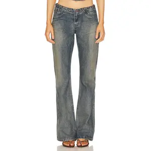 Jaded London Whipstitch Low Rise Straight Jeans in Denim