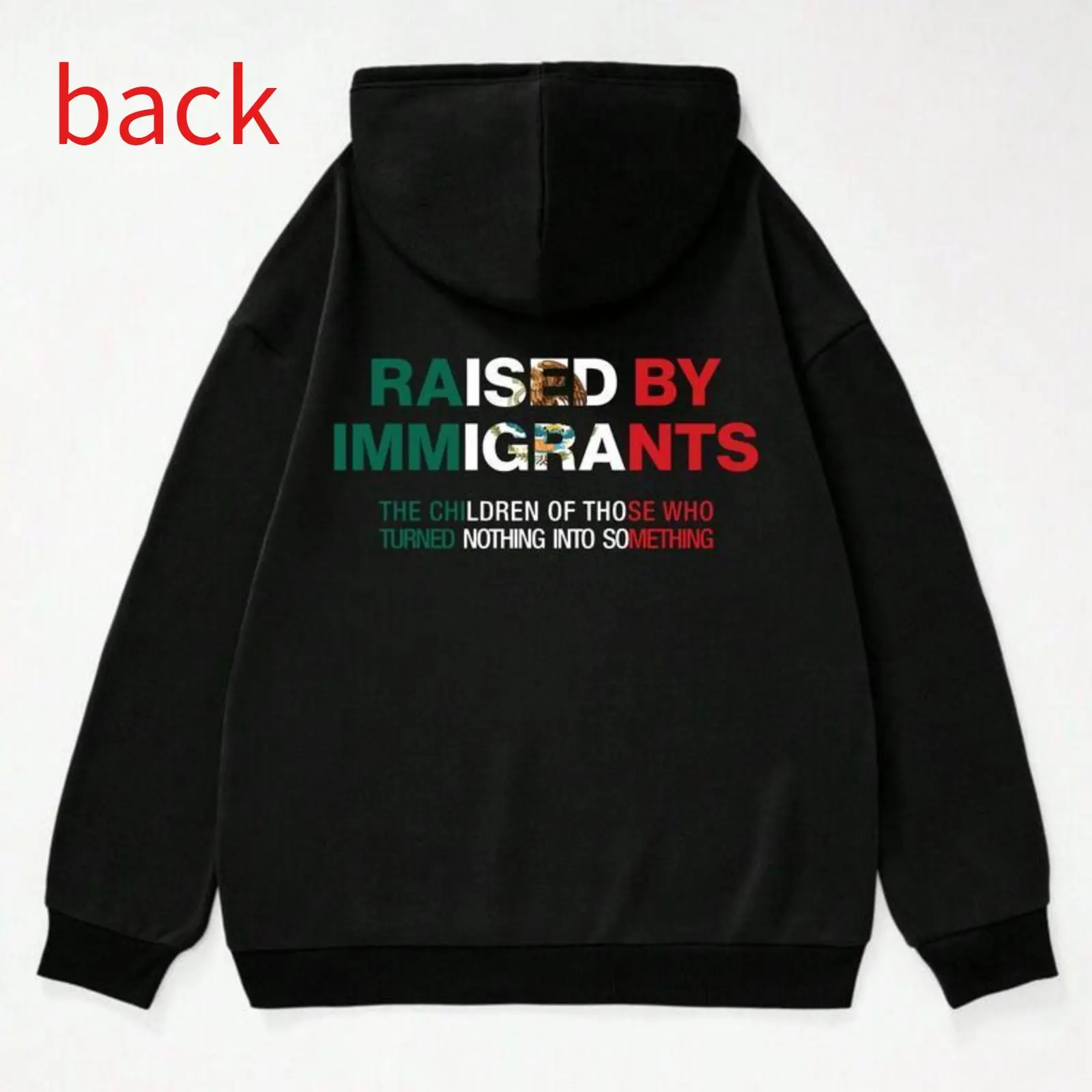 Women's Graphic Hoodie, Soft Long Sleeve Pullover Sweatshirt with Raised by Immigrants Statement Print, Prints, Sweatshirts Fabrics Straight