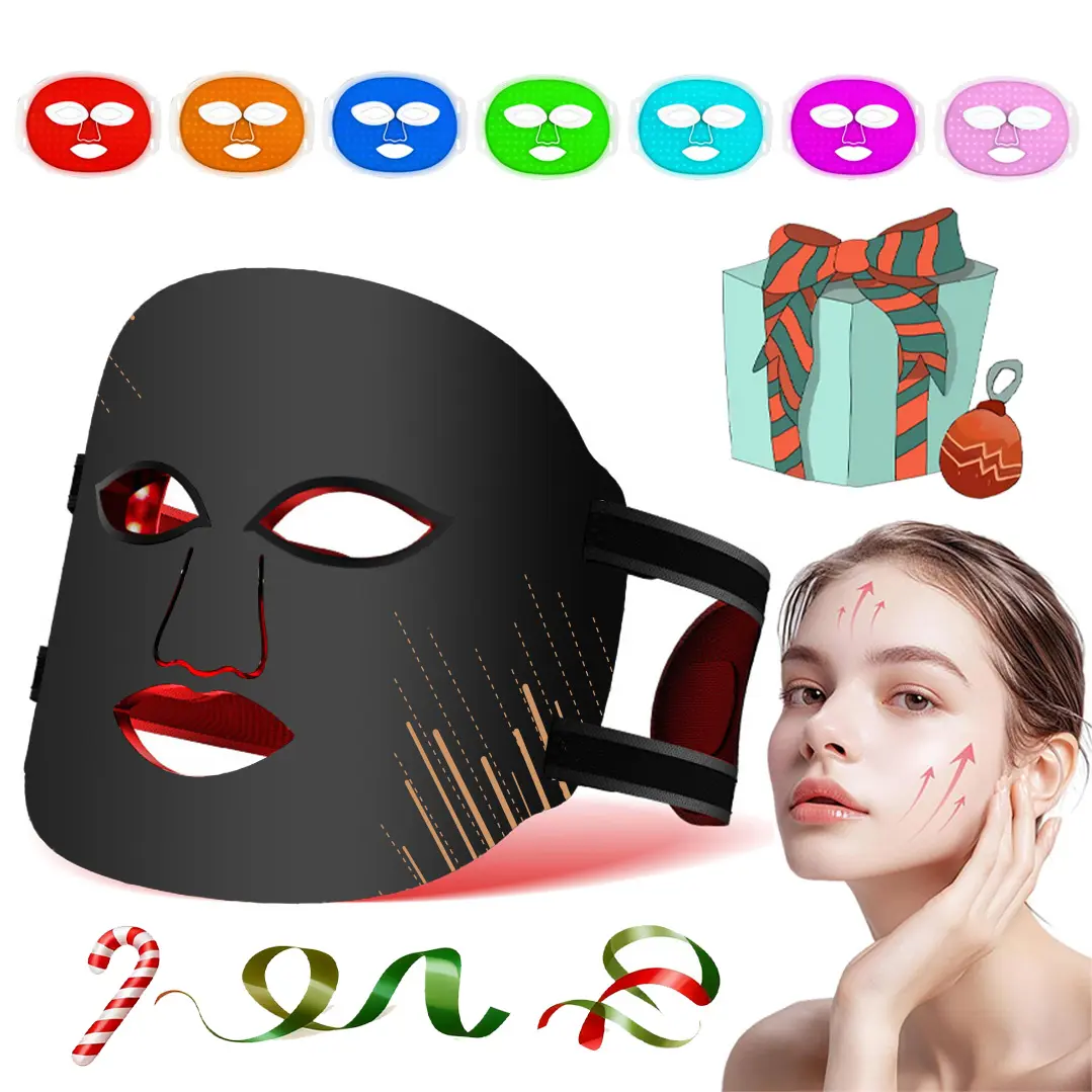 Rechargeable LED Facial Skincare Mask for Women & Girls, 7 Modes LED Beauty Instrument, Silicone Beauty Mask with Remote Control, Timing Function, Skin Care Home Use, Black, Red Light Mask, Glowing Facial Mask