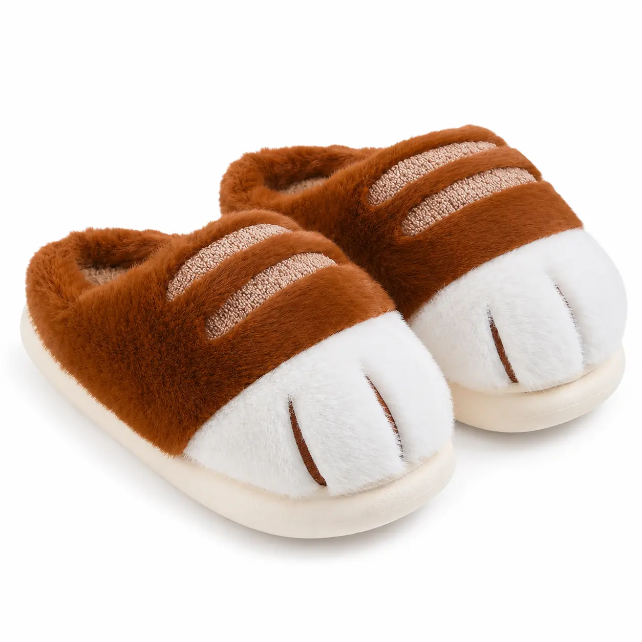 Women's Cat Paw Slippers - Cute Fuzzy Plush Sports Slides with Non-Slip Sole, Warm Cozy Indoor House Shoes for Bedroom, Winter Gifts