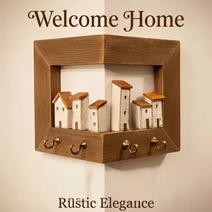 Rustic Style Wall Key Holder with 4 Hooks, Wooden Entryway Organizer, Wall Mounted Organizer, Bedroom Wall Display, Art and Craft Storage Rack, Decor, Vintage Home Decor