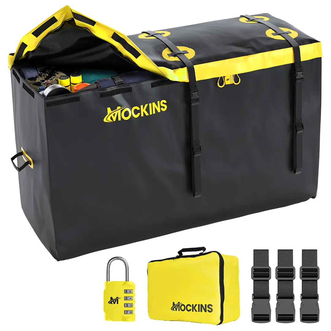 Mockins 30 Cu Ft. Yellow Waterproof Car Carrier Cargo Bag (60"x24"x36") with Buckle Straps, Lock and Storage Bag