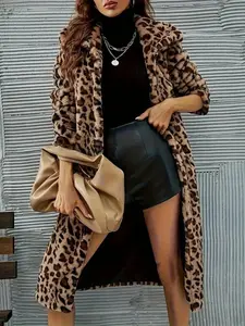 Women's Thick Warm Mid-Length Leopard Fur Coat Jacket, Fashion Fit Jacket, Fashionable Comfortable, Ideal for Cold Weather, Casual Outdoor Wear, Outerwear, Fashion Fitted Outerwear