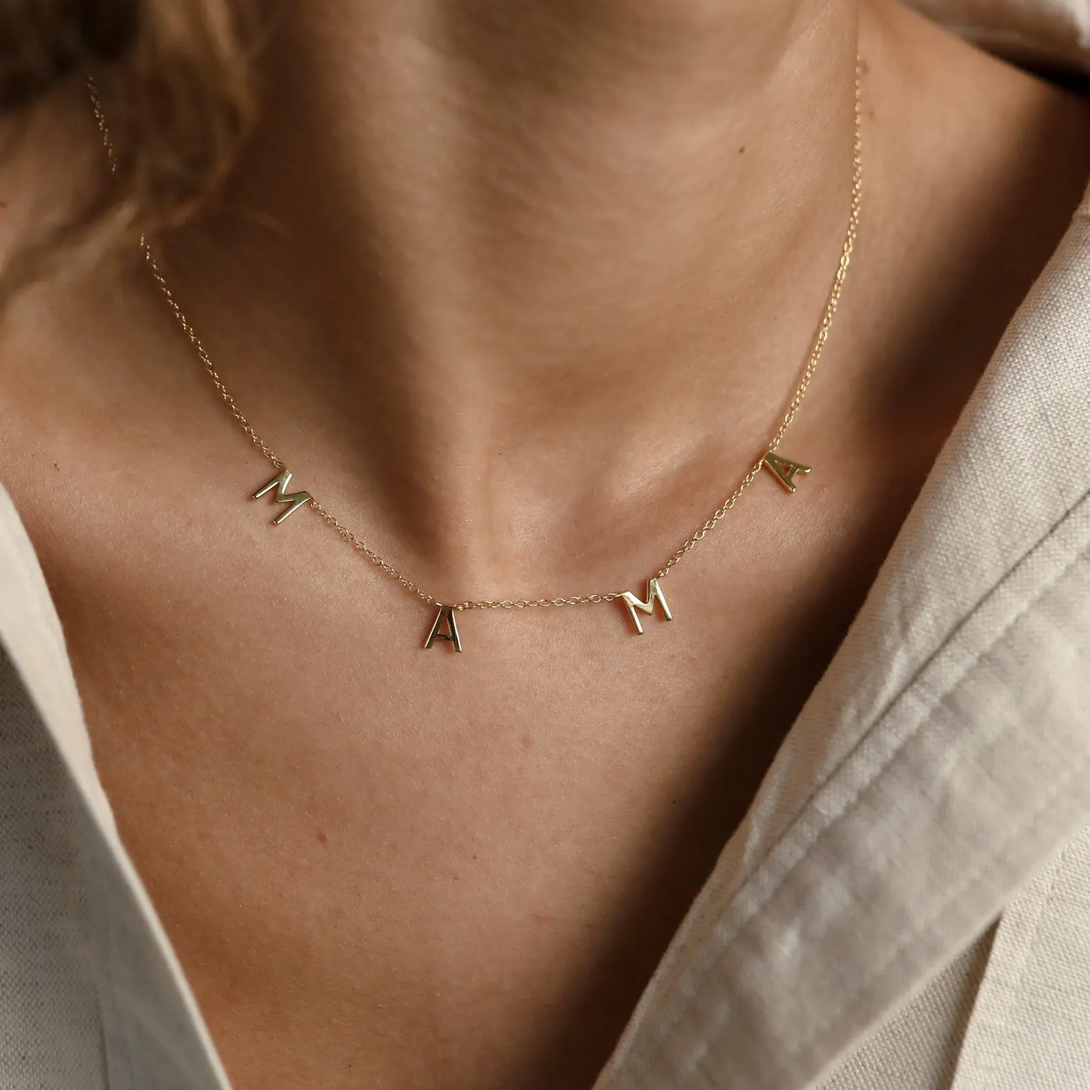 Mama Letter Necklace by Caitlyn Minimalist - Dainty Mothers Necklace - Mama Charm Necklace - Minimalist Mom Jewelry - Baby Shower Gift