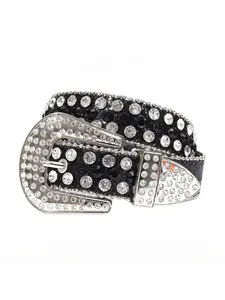 Rhinestone Studded Buckle Belt for Kids & Teens - 75-95cm Adjustable Sparkly Crystal Belt, Shiny Party & Performance Accessory