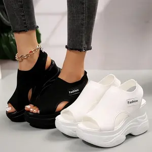 Women'sSolidColorCasualSandals-PlatformElasticSoftSoleKnittedWalkingShoes,HeighteningWedge-ForWomen-SuitableforVacation,Travel,EverydayWearGift