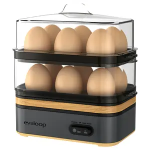 EVOLOOP Rapid Egg Cooker Electric 12 Eggs Capacity Soft Medium Hard Boiled Poached Omelet Maker Egg Poacher Vegetable Steamer BPA Free Tray Stackable Design Saves Space