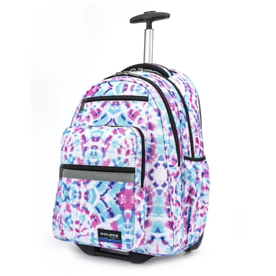 212 MAIN Unisex Wheeled Rolling Backpack for School - 18.5x13x6 in, Adjustable Deluxe Trolley, Multi-Compartment, Pastel Design
