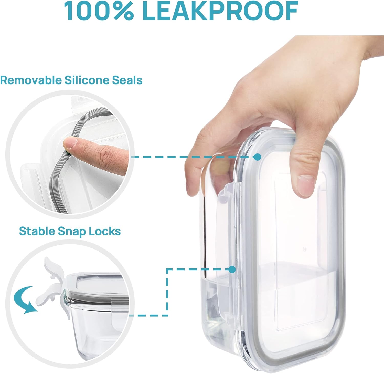 Microwave Safe Airtight Glass Containers 18Pack, BPA-Free Food Storage with Black & Blue Utensils for Kitchen Organization