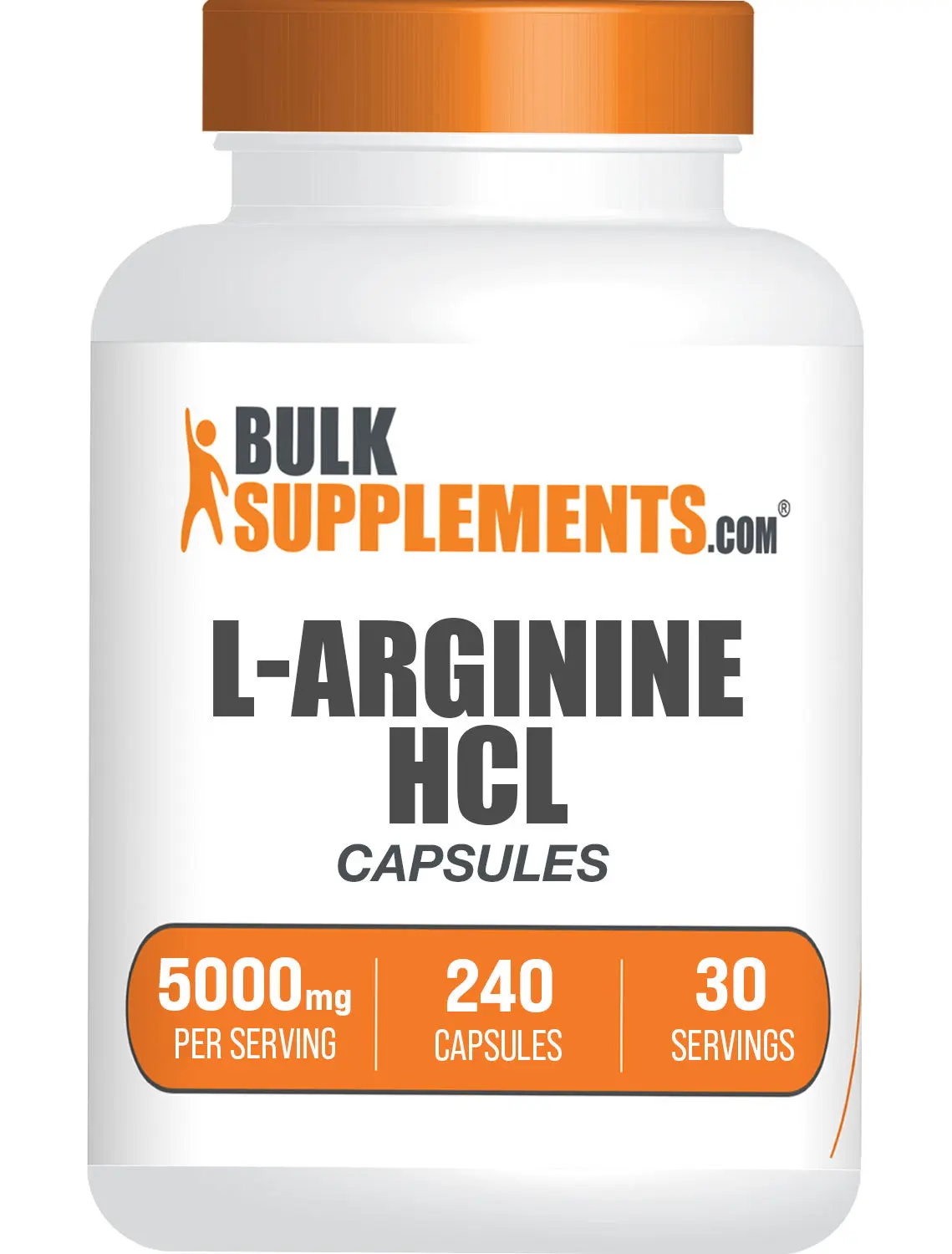 BulkSupplements L-Arginine HCl Capsules - Sugar-Free Dietary Amino Acid Supplement, Nitric Oxide Booster for Exercise Performance, Cardiovascular & Body Health - 5000mg per Serving, 240 Capsules