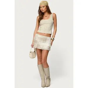 Sarai Tiered Fringed Mini Skirt