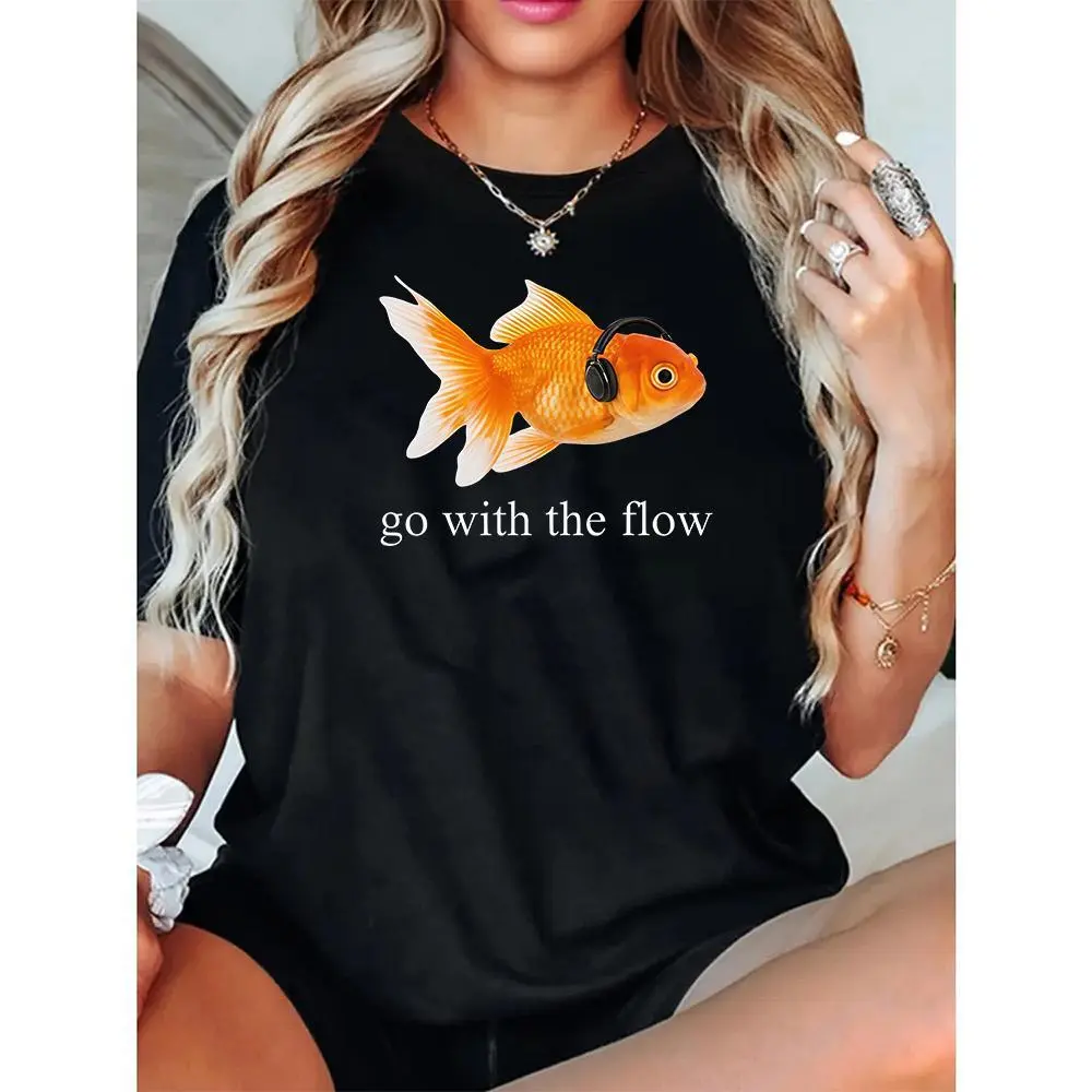 Go With The Flow Goldfish Shirt, Streetwear Graphic T-Shirt, 90s Style Graphic Tee